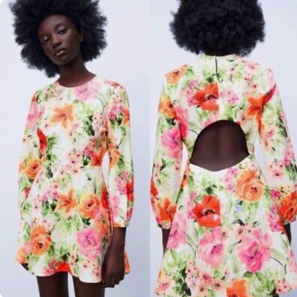 Zara Naya Linen Floral Open-back Mini Dress - Picture 2 of 5